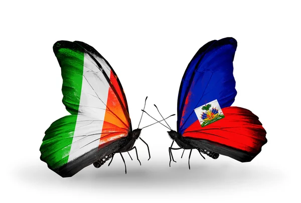 Butterflies with Ireland and Haiti flags on wings — Stock Photo, Image