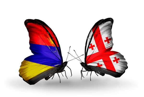 Papillons avec l'Arménie et la Géorgie drapeaux sur les ailes — Photo