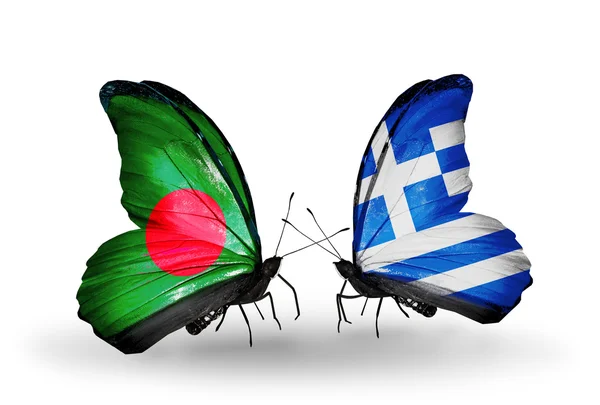 Mariposas con banderas de Bangladesh y Grecia en alas —  Fotos de Stock