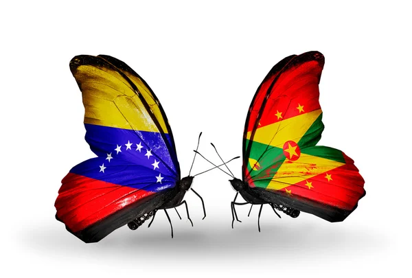Motýli s Venezuelou a grenada vlajky na křídlech — Stock fotografie
