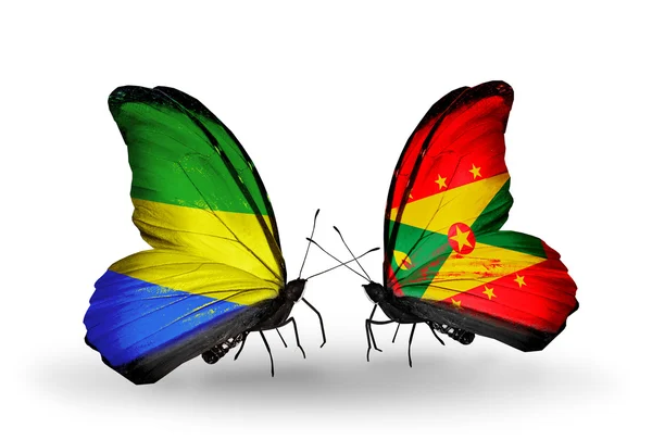 Papillons avec drapeaux Gabon et Grenade sur les ailes — Photo