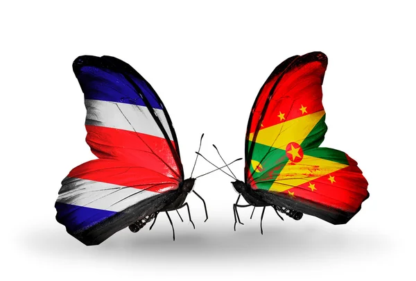 Butterflies with Costa Rica and Grenada flags on wings — Stock Photo, Image