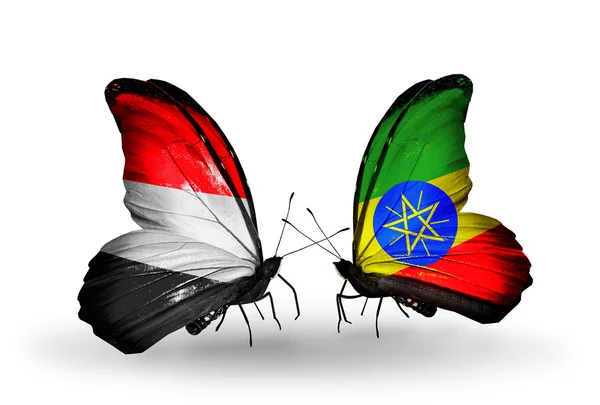 Motyle z Jemenu i Etiopii flagi na skrzydłach — Zdjęcie stockowe