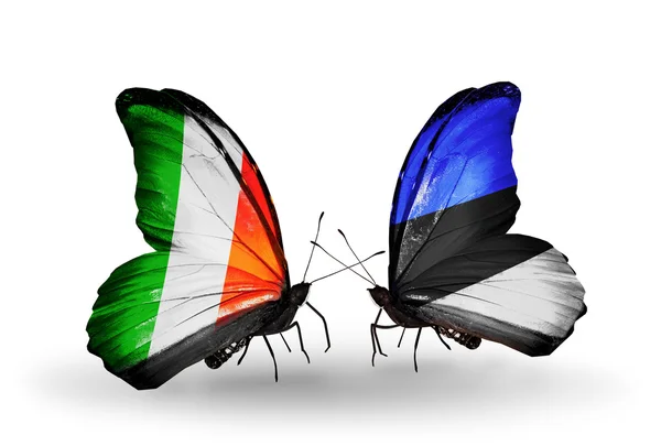 Butterflies with Ireland and Estonia flags on wings — Stock Photo, Image