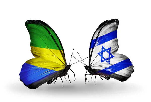 Butterflies with Gabon and Israel flags on wings — Stock Photo, Image