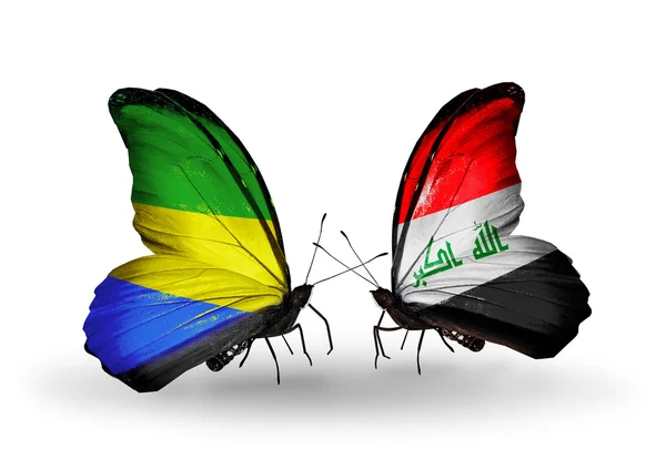 Motyle z Gabonu i Iraku flagi na skrzydłach — Zdjęcie stockowe