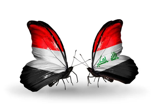 Butterflies Yemen and  Iraq flags on wings — Stock Photo, Image