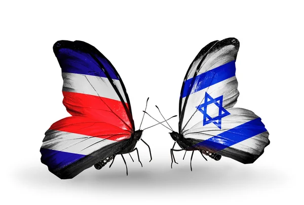 Butterflies with Costa Rica and Israel flags on wings — Stock Photo, Image