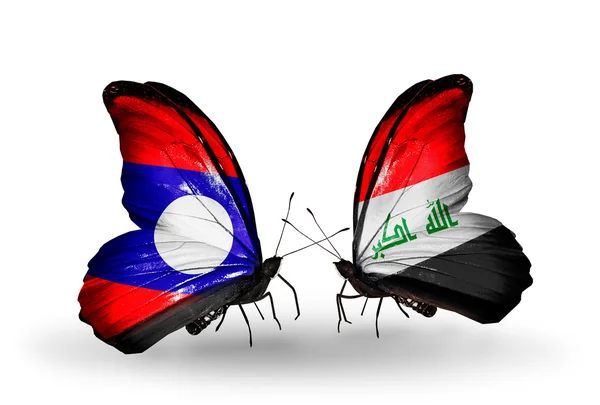 Vlinders met laos en Irak vlaggen op vleugels — Stockfoto