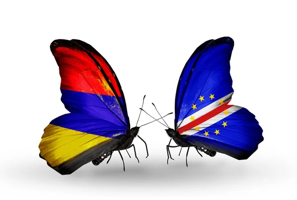 Butterflies with Armenia and  Cape Verde flags on wings — Stock Photo, Image