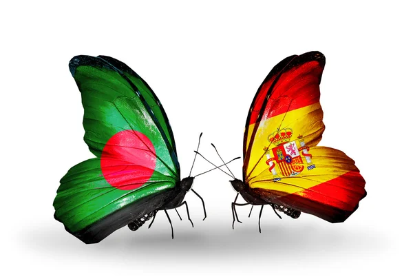 Motýli s příznaky Bangladéš a Španělsko na křídlech — Stock fotografie