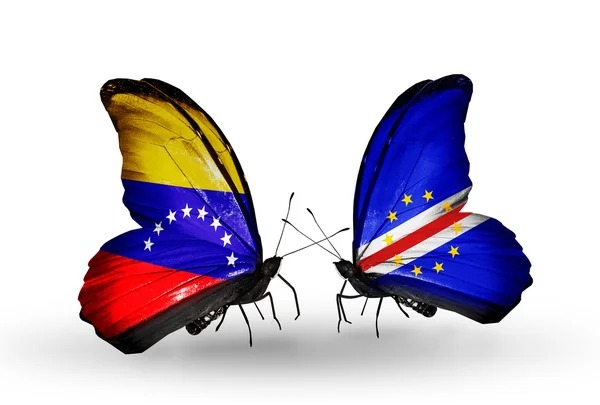 Vlinders met venezuela en Kaapverdië vlaggen op vleugels — Stock Fotó