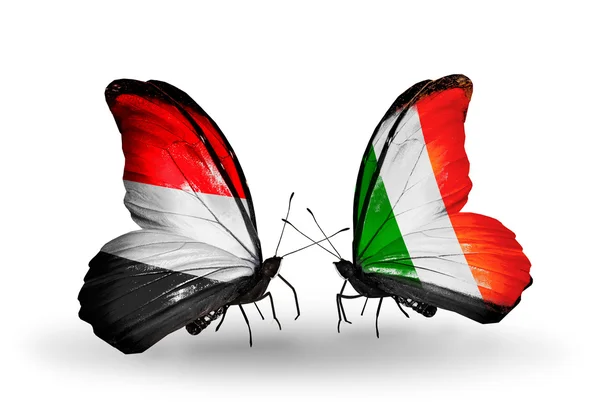 Schmetterlinge mit Jemen und irischen Flaggen auf Flügeln — Stockfoto