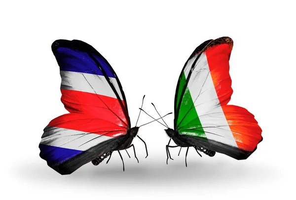 Butterflies with Costa Rica and  Ireland flags on wings — Stock Photo, Image