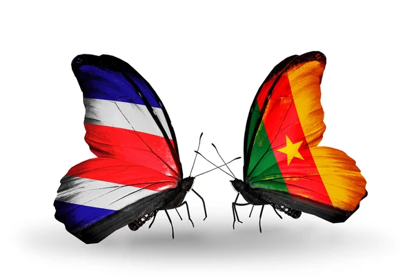 Butterflies with Costa Rica and  Cameroon flags on wings — Stock Photo, Image