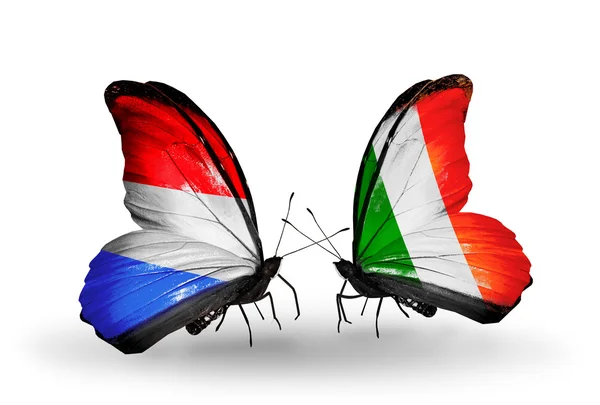 Pillangók szárnyain Luxemburg és Írország zászlókkal — Stock Fotó