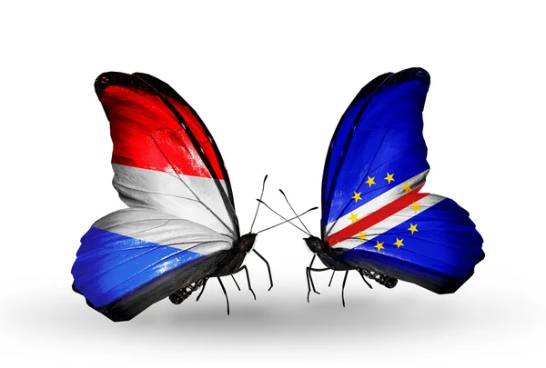 Butterflies with  Luxembourg and Cape Verde flags on wings — Stock Photo, Image