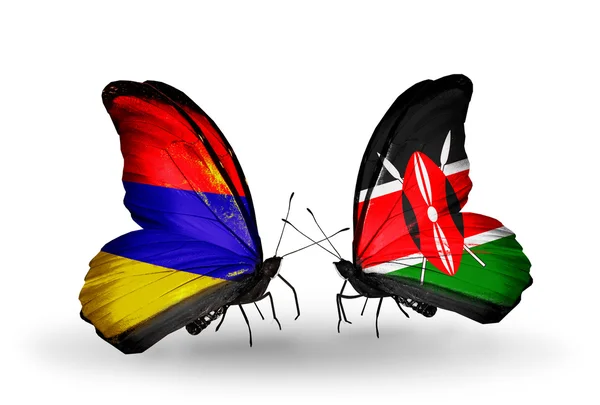 Papillons avec l'Arménie et le Kenya drapeaux sur les ailes — Photo