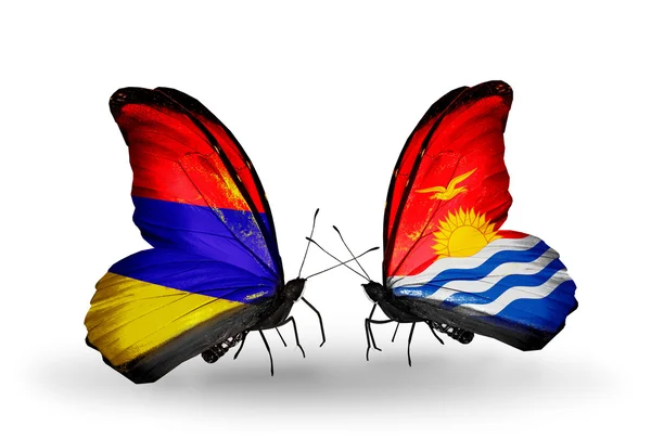 Mariposas con banderas de Armenia y Kiribati en alas —  Fotos de Stock