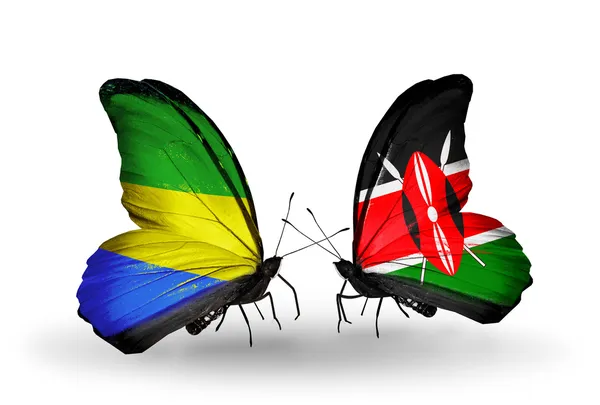 Butterflies with Gabon and Kenya flags on wings — Stock Photo, Image