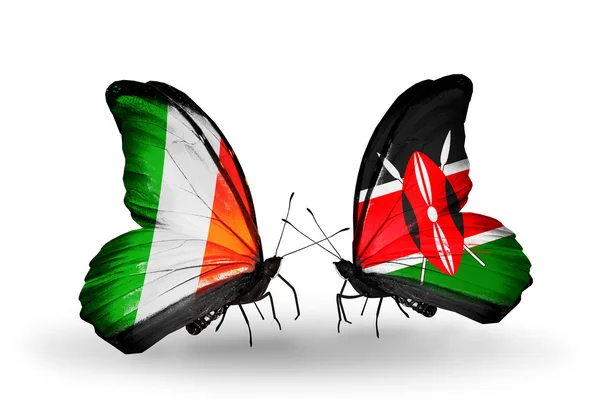 Papillons avec drapeaux d'Irlande et du Kenya sur les ailes — Photo