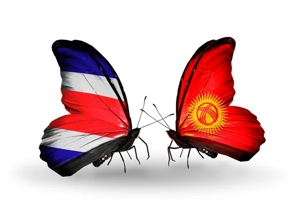 Butterflies with Costa Rica and  Kirghiz flags on wings — Stock Photo, Image