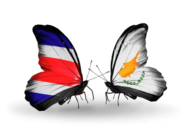 Butterflies with Costa Rica and  Cyprus flags on wings — Stock Photo, Image