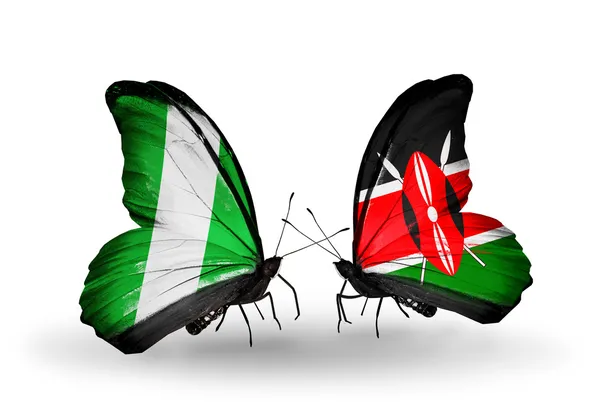 Butterflies with Nigeria and   Kenya flags on wings — Stock Photo, Image