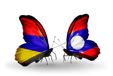 Kelebek kanatları üzerinde Ermenistan ve laos bayrağı ile