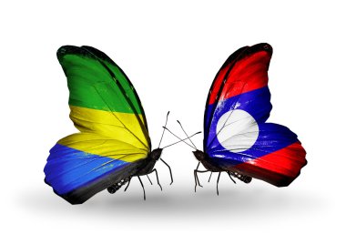 Kelebek kanatları üzerinde gabon ve laos bayrağı ile