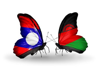 Kelebek kanatları üzerinde laos ve Malavi bayraklı