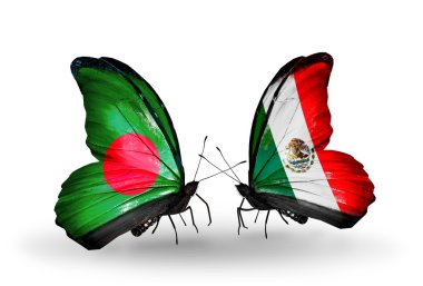 Kelebek kanatları üzerinde Bangladeş ve Meksika bayraklarıyla
