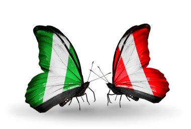 Kelebek kanatları üzerinde Nijerya ve peru bayraklı