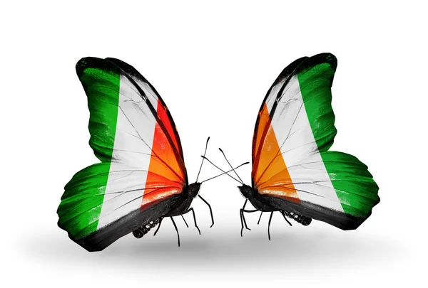 Butterflies with Ireland and  Cote Divoireflags on wings — Stock Photo, Image