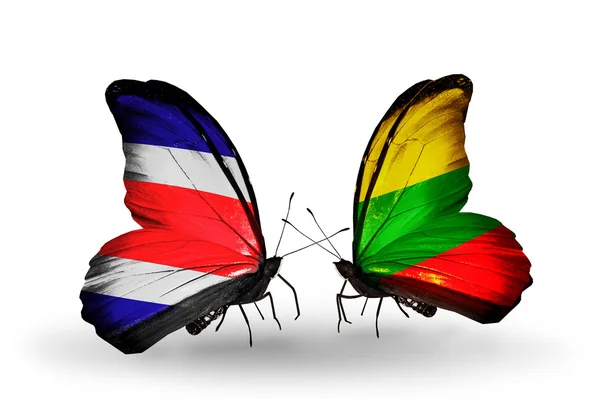 Butterflies with Costa Rica and Lithuania flags on wings — Stock Photo, Image