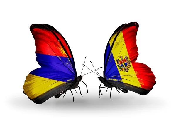 Butterflies with Armenia and  Moldova flags on wings — Stock Photo, Image
