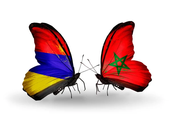 Papillons avec l'Arménie et le Maroc drapeaux sur les ailes — Photo