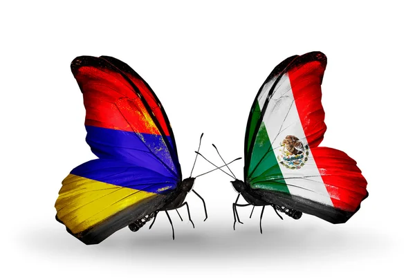 Butterflies with Armenia and  Mexico flags on wings — Stock Photo, Image