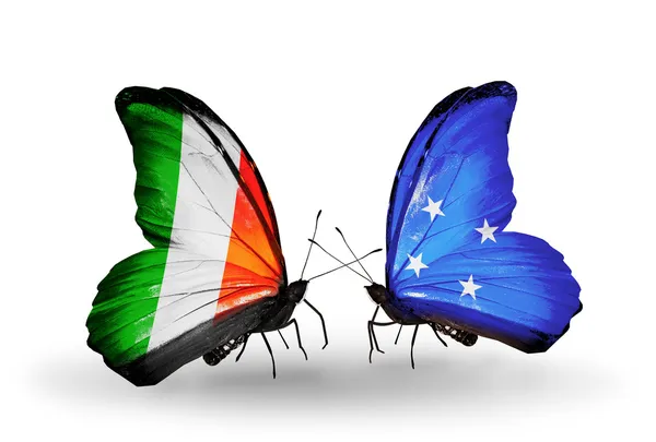 Borboletas com bandeiras da Irlanda e Micronésia em asas — Fotografia de Stock