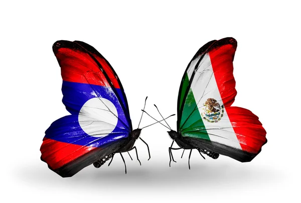 Butterflies with Laos and Mexico flags on wings — Stock Photo, Image