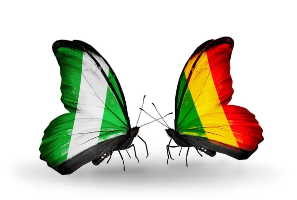 Butterflies with Nigeria and Mali flags on wings — Stock Photo, Image