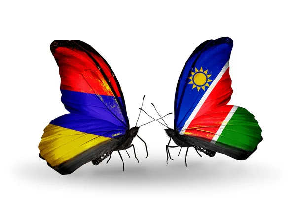 Butterflies with Armenia and  Namibia flags on wings — Stock Photo, Image