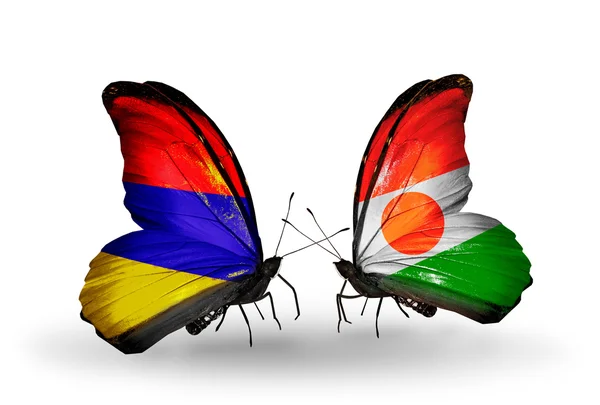 翼の上のアルメニアとニジェールのフラグと蝶 — ストック写真