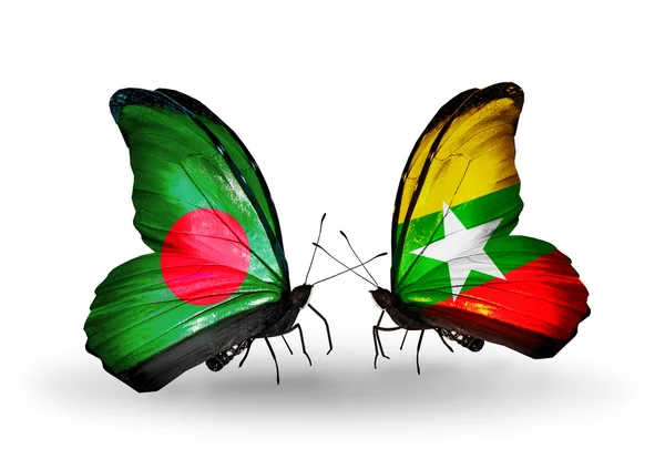 Motýli s příznaky Bangladéš a Myanmaru na křídlech — Stock fotografie