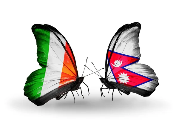 Motyle z Irlandii i Nepalu flagi na skrzydłach — Zdjęcie stockowe