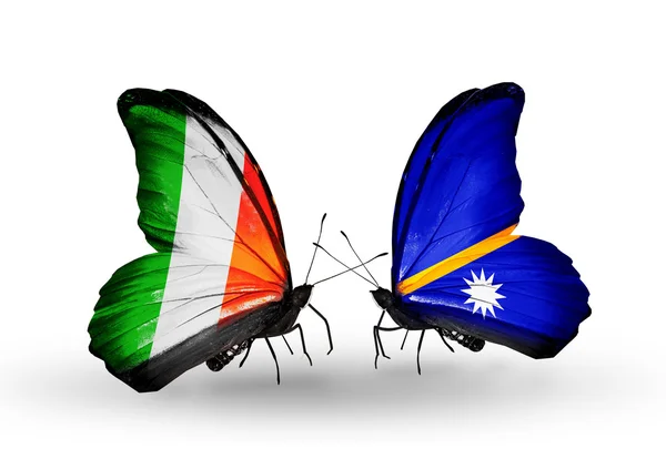 Butterflies with Ireland and Nauru  flags on wings — Stock Photo, Image