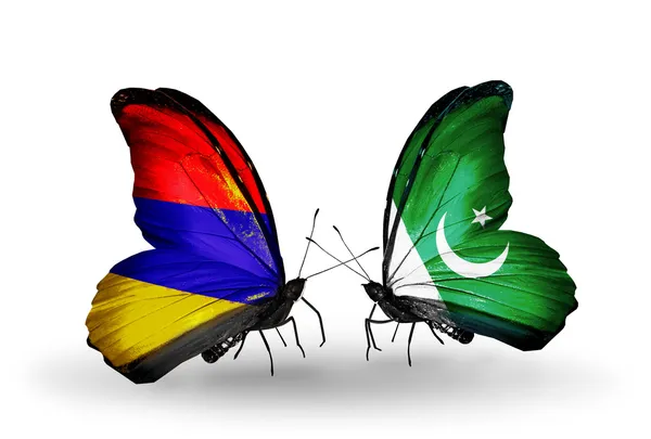 Papillons avec l'Arménie et le Pakistan drapeaux sur les ailes — Photo