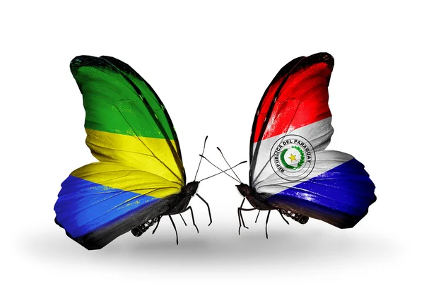 Motyle z Gabonu i Paragwaj flagi na skrzydłach — Zdjęcie stockowe