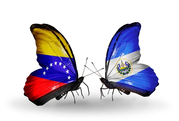 Mariposas con banderas de Venezuela y Salvador en alas —  Fotos de Stock