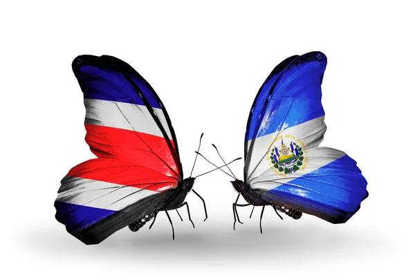 Papillons avec des drapeaux Costa Rica et Salvador sur les ailes — Photo